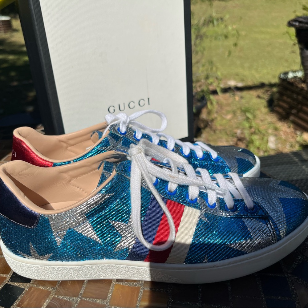 Gucci Ace Lurex Starry Sky Patriotic sneakers 7.5 / 37.5 - excellent - Picture 10 of 11